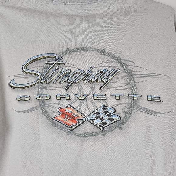Corvette Stingray Shirt Mens Large Beige Short Sleeve Hot Rod Classic Car Chevy - Picture 1 of 9